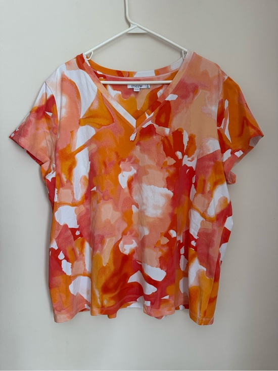 Chico's Tops - Chico’s Abstract Watercolor Print V-Neck Top Orange Short Sleeve Size 4 US XXL